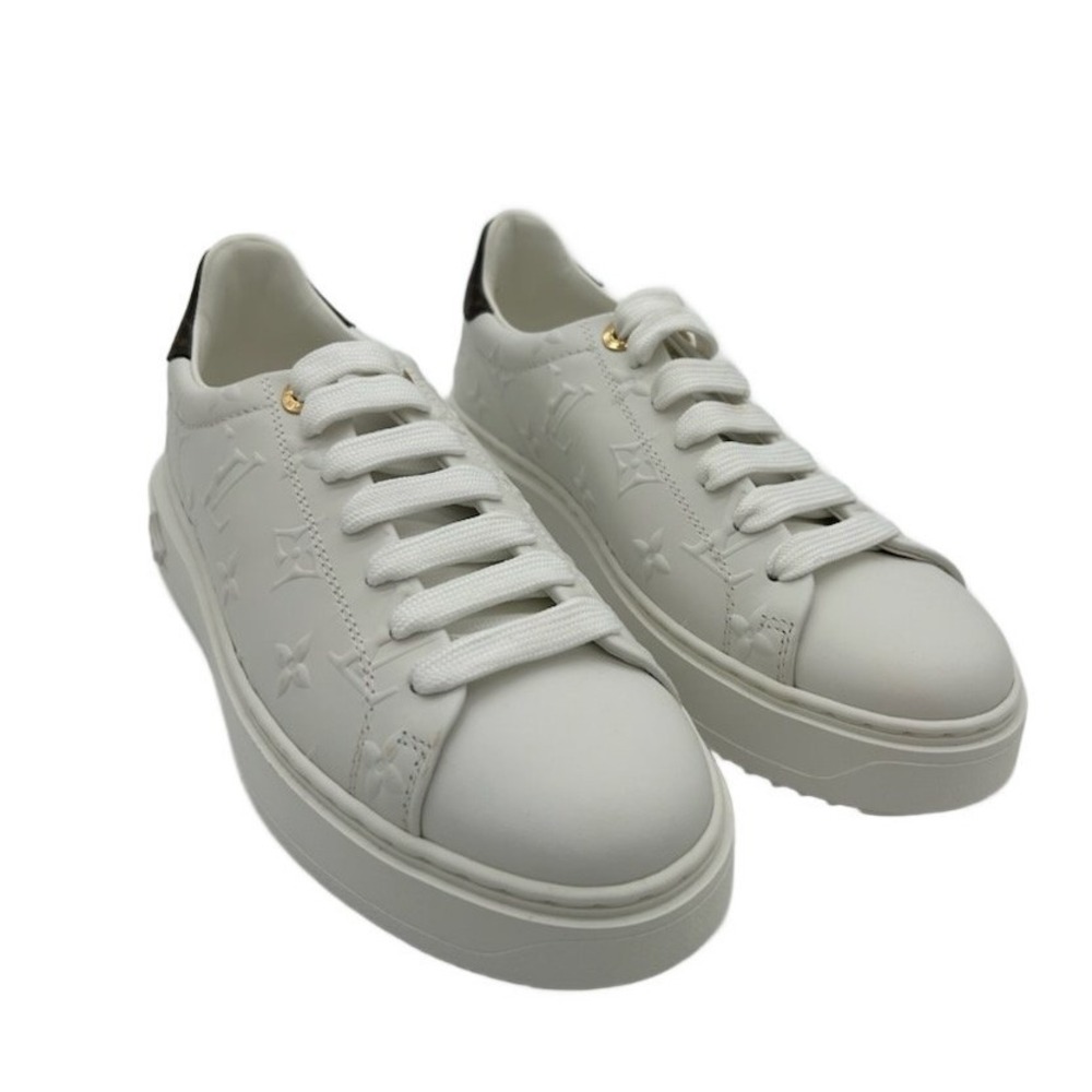Louis Vuitton White Leather Platform Sneakers with Black Heel Tab